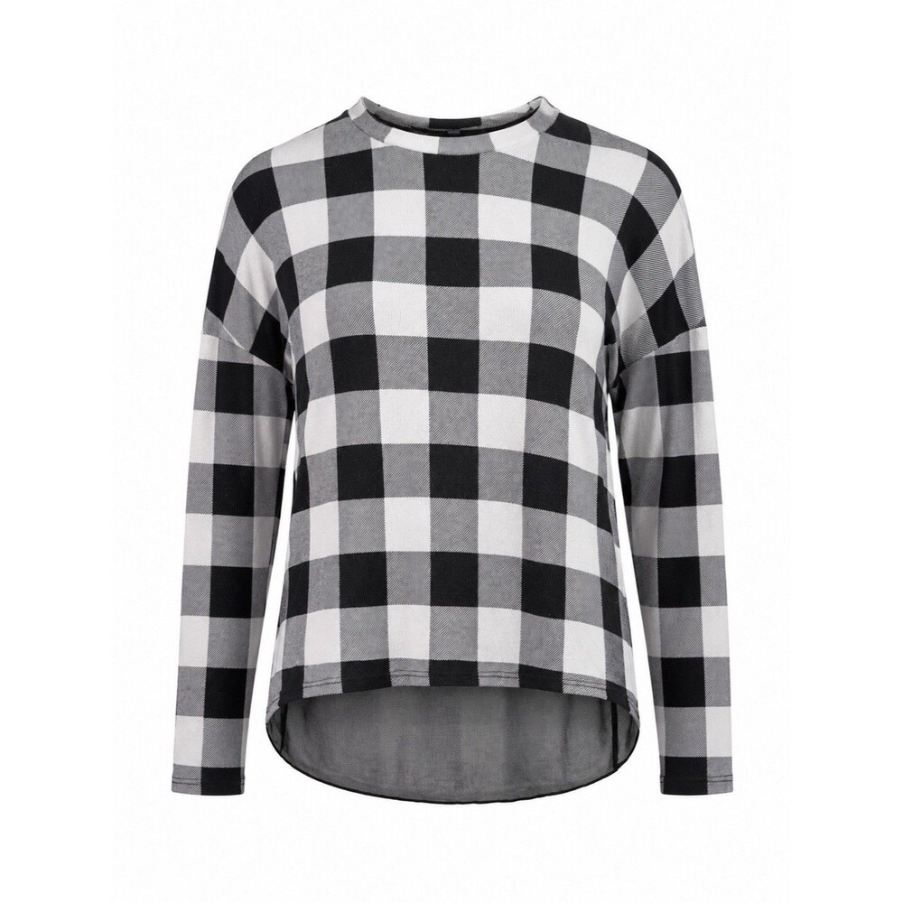 Acting Pro Buffalo Plaid Long Sleeve Top Sheer High Low Hem XL